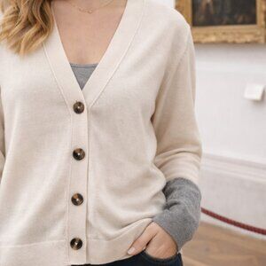 Label | Cream Merino Cashmere Cardigan Intarsia Sweater Small